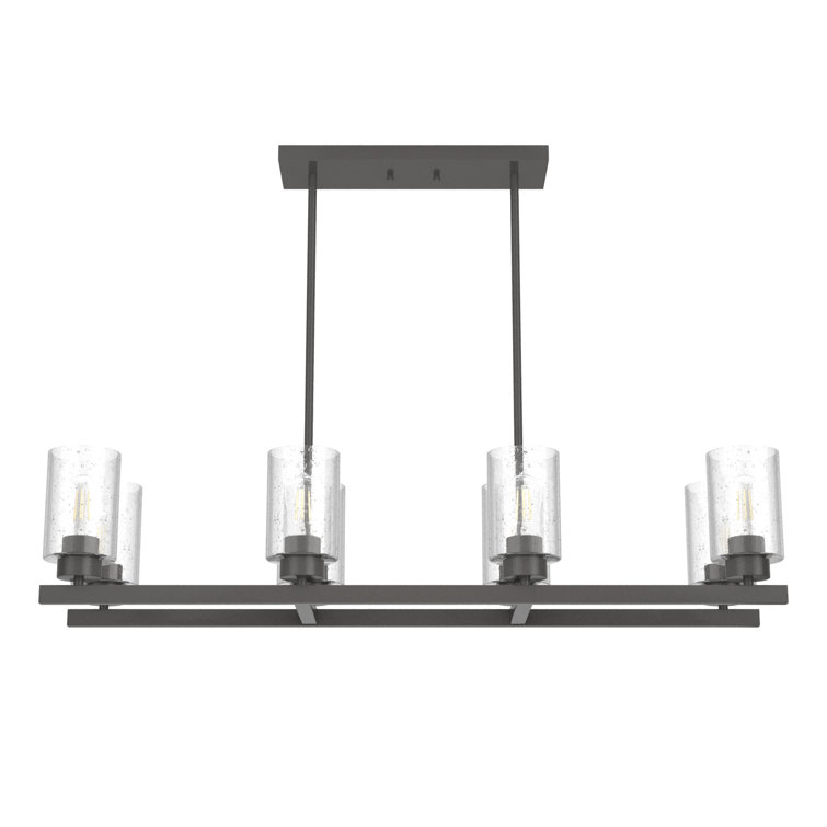 Noble Bronze 40" Linear Chandelier with Seeded Glass