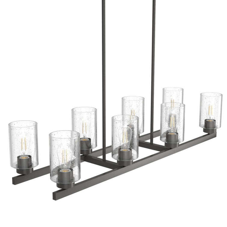 Noble Bronze 40" Linear Chandelier with Seeded Glass