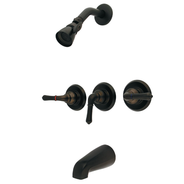 Oil Rubbed Bronze Triple-Handle Wall Mounted Tub and Shower Faucet