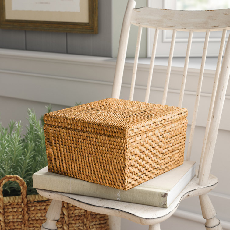Handmade Honey Brown Rattan Storage Box with Removable Lid