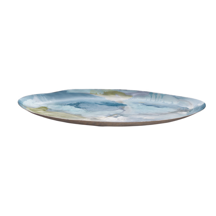 Blue Enamel Oval Metal Decorative Tray