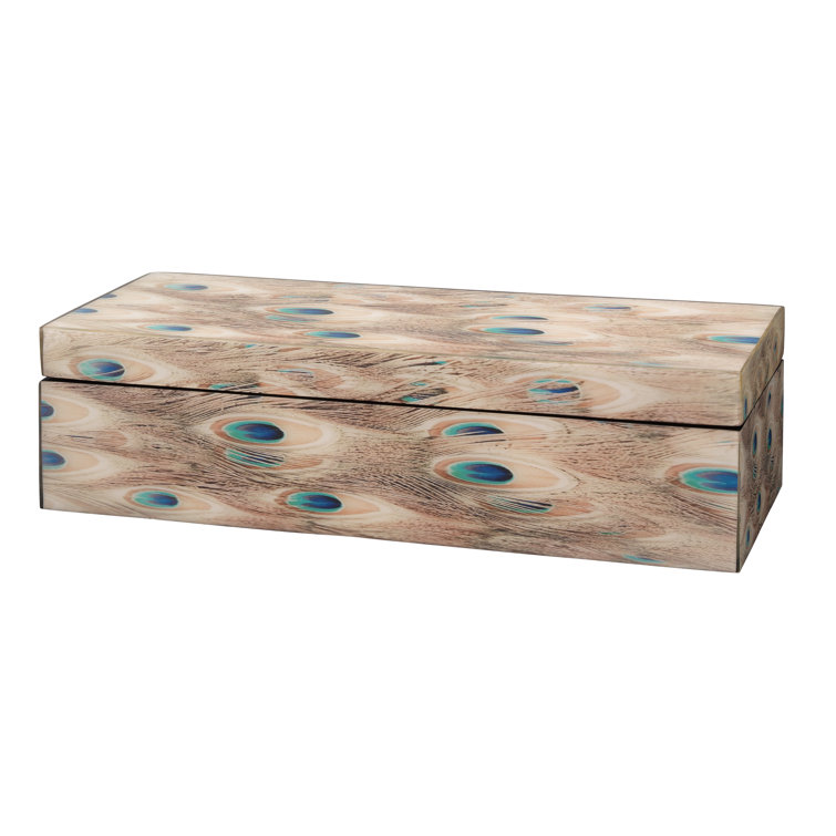 Handmade Peacock Patterned Wooden Lidded Storage Box