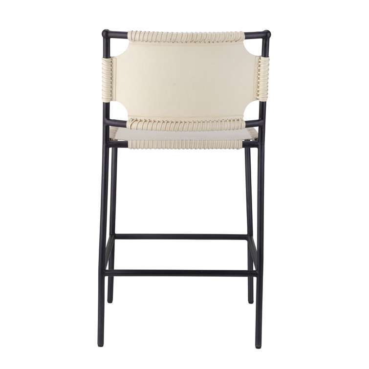 Off-White Leather and Black Metal 24" Counter Stool