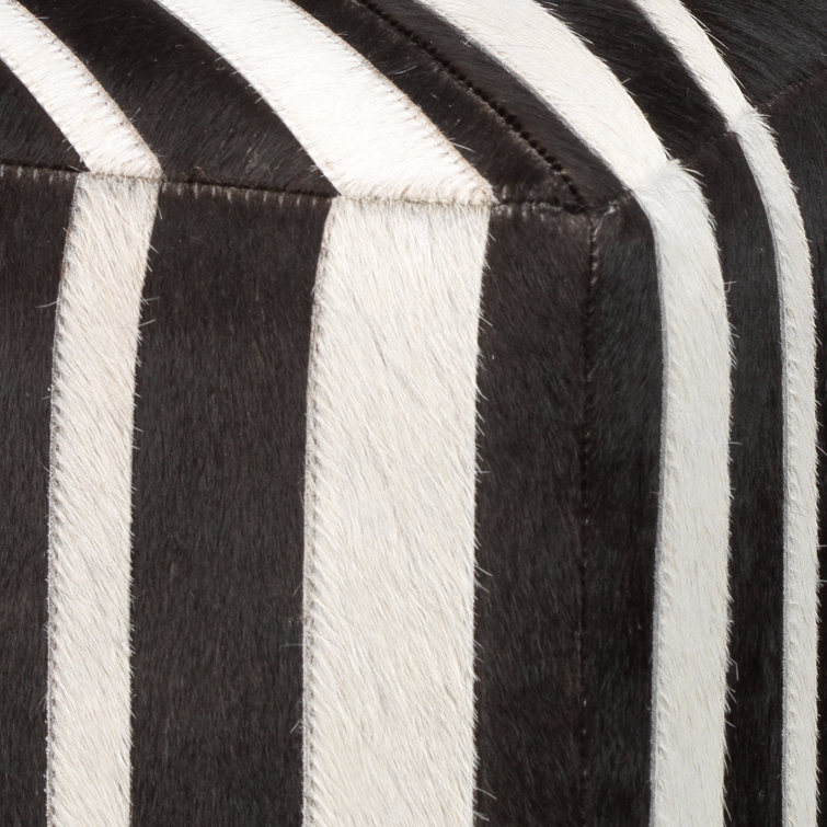 Espresso and White Hair-on-Hide Square Ottoman