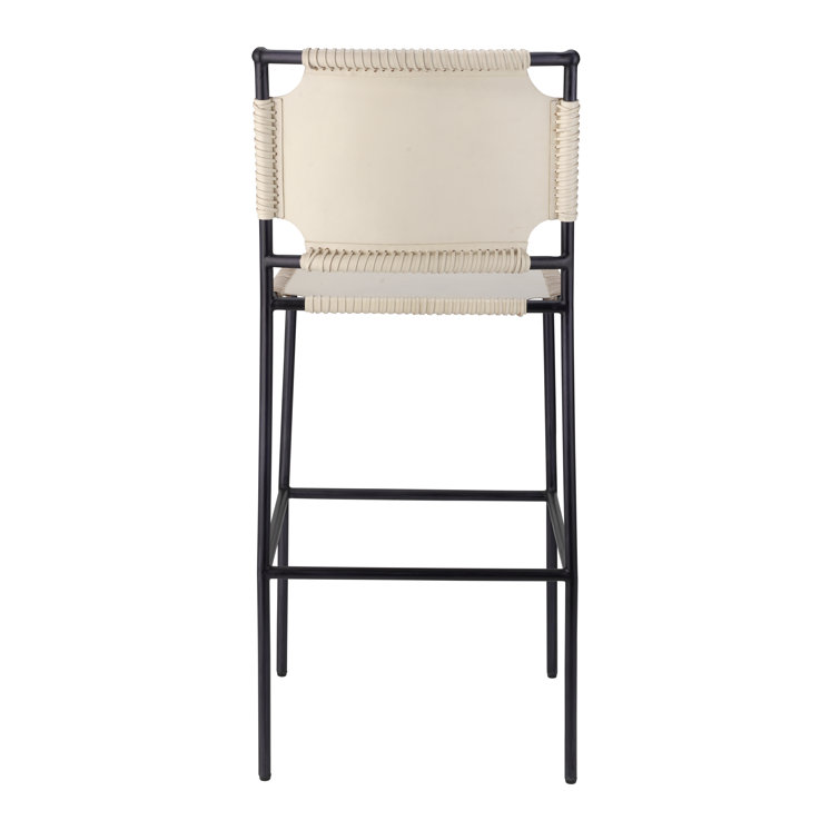 Asher Off-White Leather and Black Steel Bar Stool