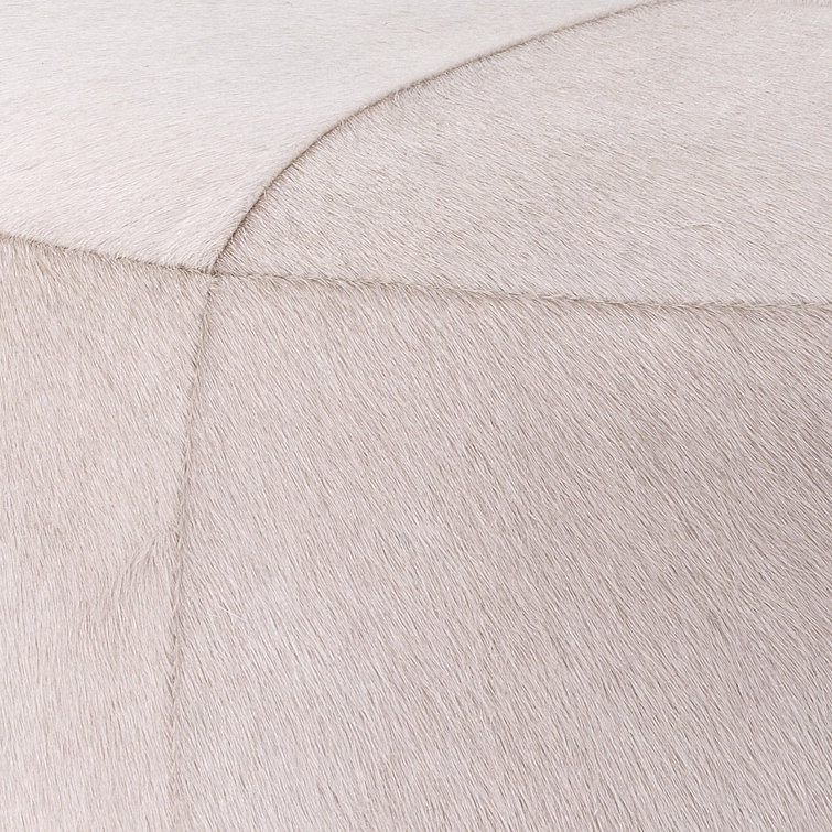 Sanford Round White Hair-on-Hide Pouf with Brass Base