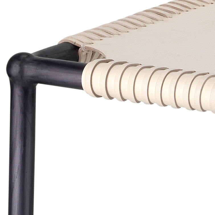 Asher Off-White Leather and Black Steel Bar Stool