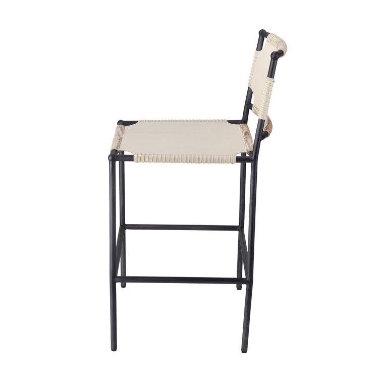 Off-White Leather and Black Metal 24" Counter Stool