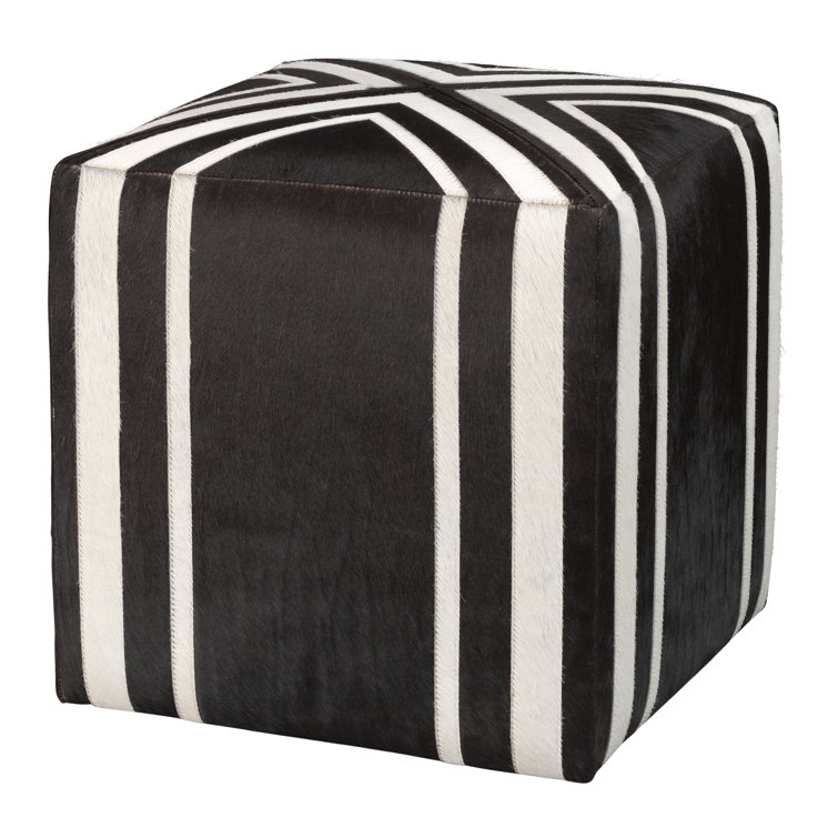 Espresso and White Hair-on-Hide Square Ottoman