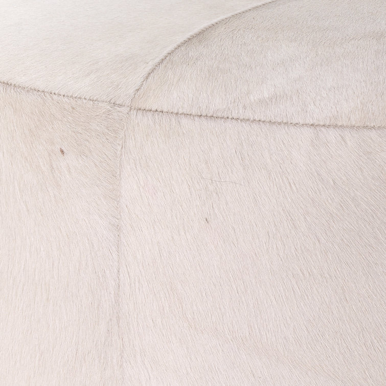 Thackeray Round White Velvet Brass-Accented Pouf