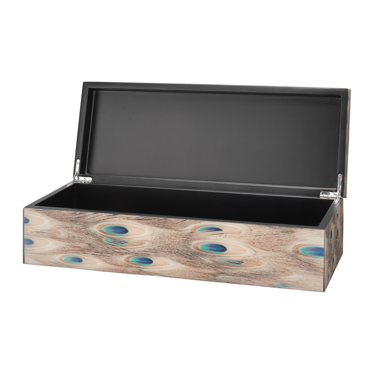 Handmade Peacock Patterned Wooden Lidded Storage Box