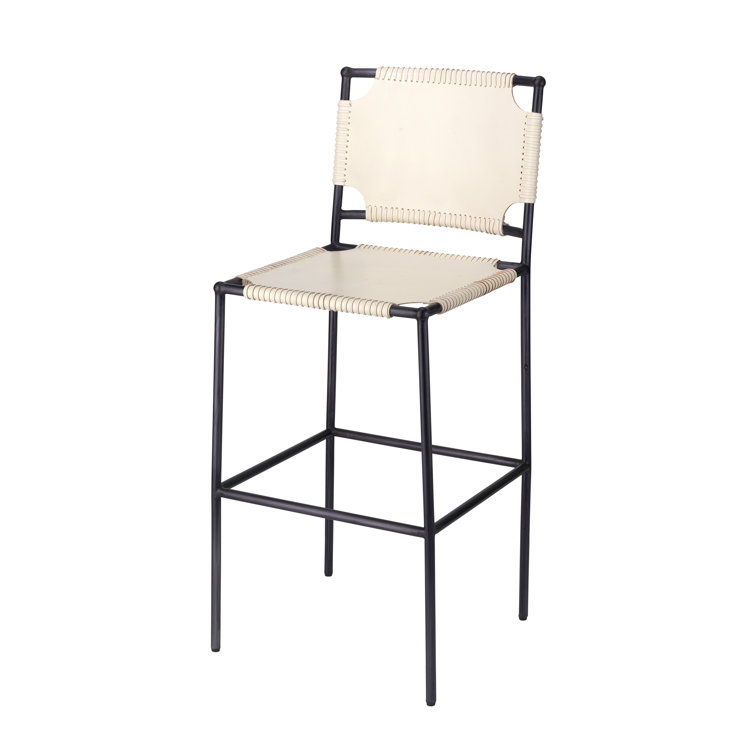 Asher Off-White Leather and Black Steel Bar Stool