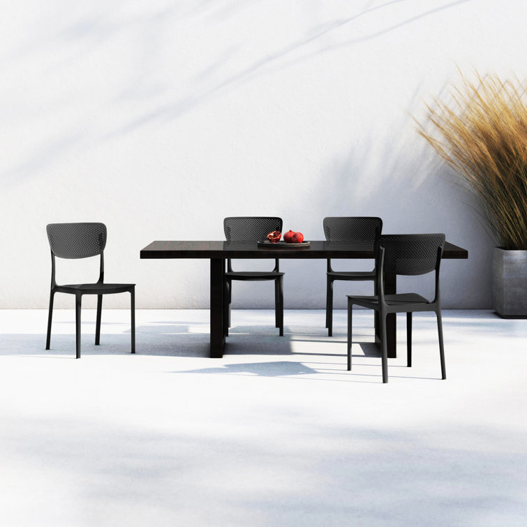 Black Stackable UV Resistant Plastic Outdoor Dining Chairs, Set of 2