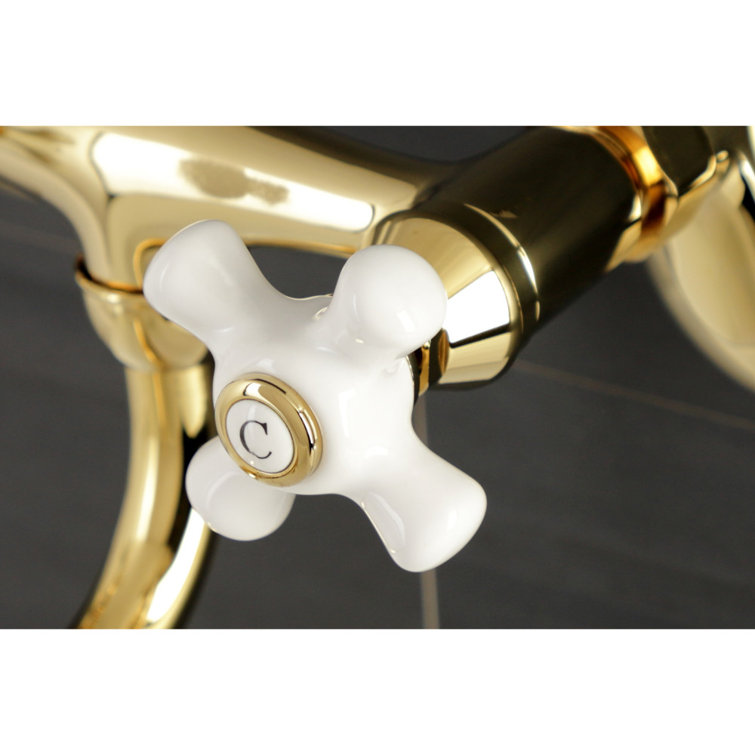 Elegant Kingston 5.44" Brass Wall Mount Bathroom Faucet in Polished Brass