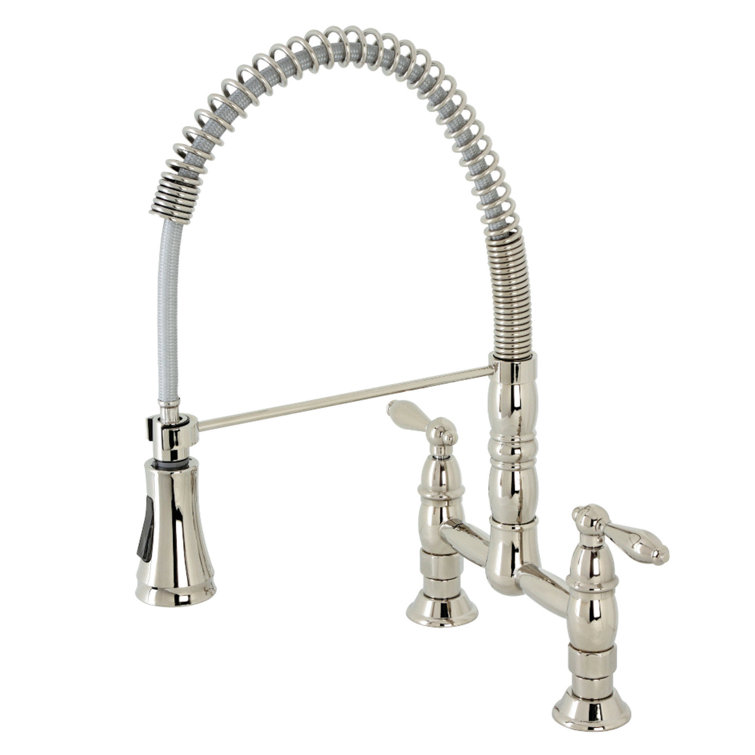 Polished Nickel Double Handle Pull-down Sprayer Kitchen Faucet