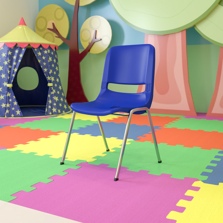 Navy Chrome Ergonomic Mid-Back Stacking Chair for Education