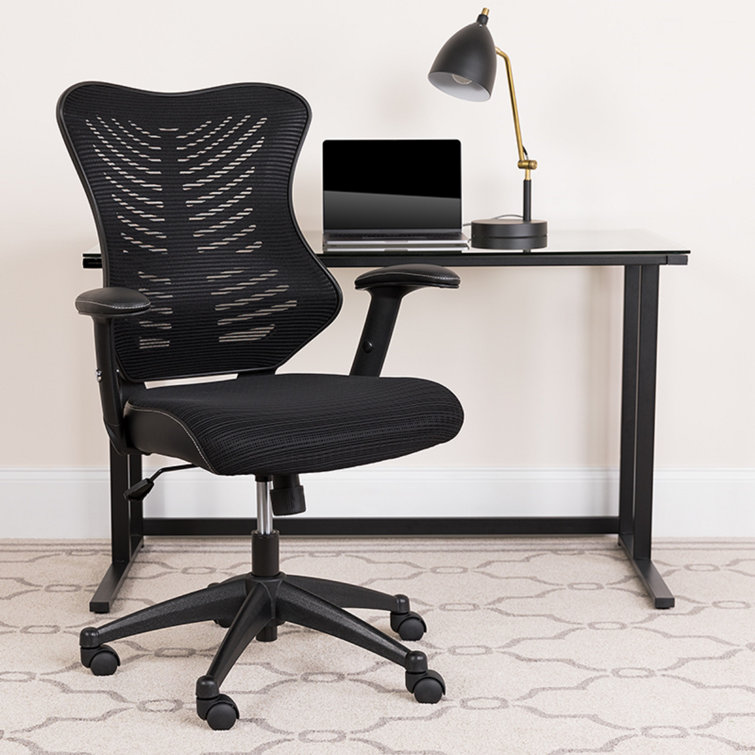 Contemporary High-Back Black Mesh & Leather Executive Office Chair with Adjustable Arms