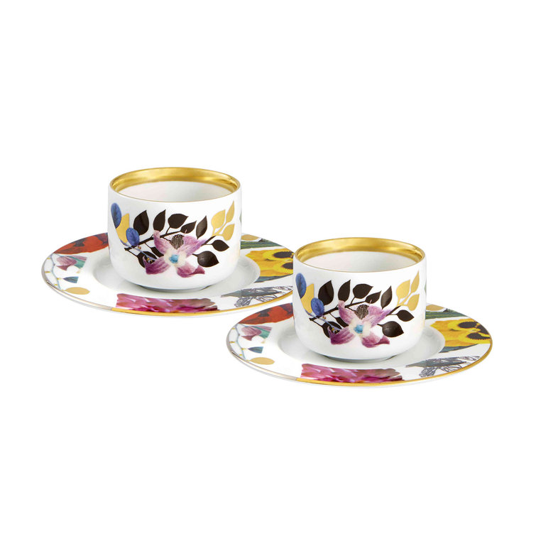 Primavera Hand-Painted Ceramic Teacup and Saucer Set, 3.4oz