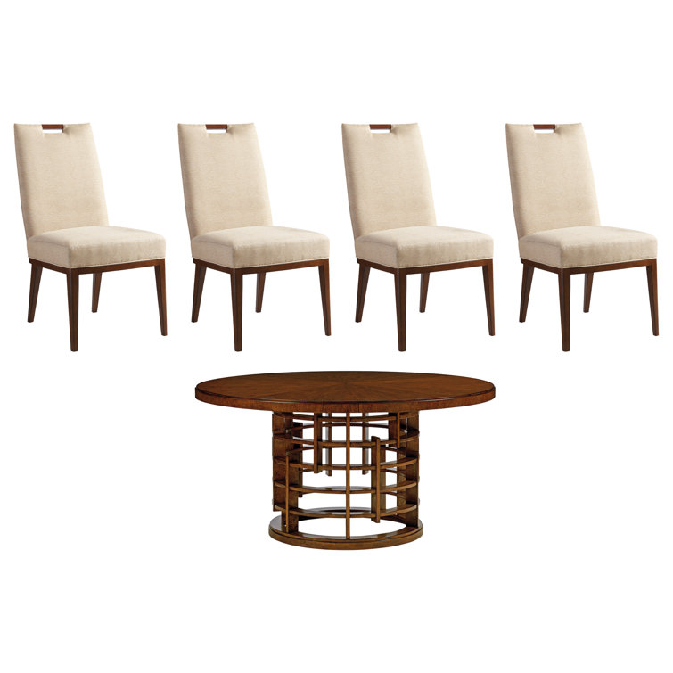 Meridien Round Brown Wood Dining Table with Glass Base