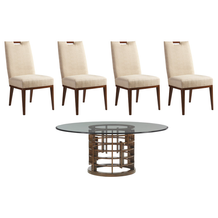 Transitional Brown Wood & Glass Round Dining Table, 72-Inch