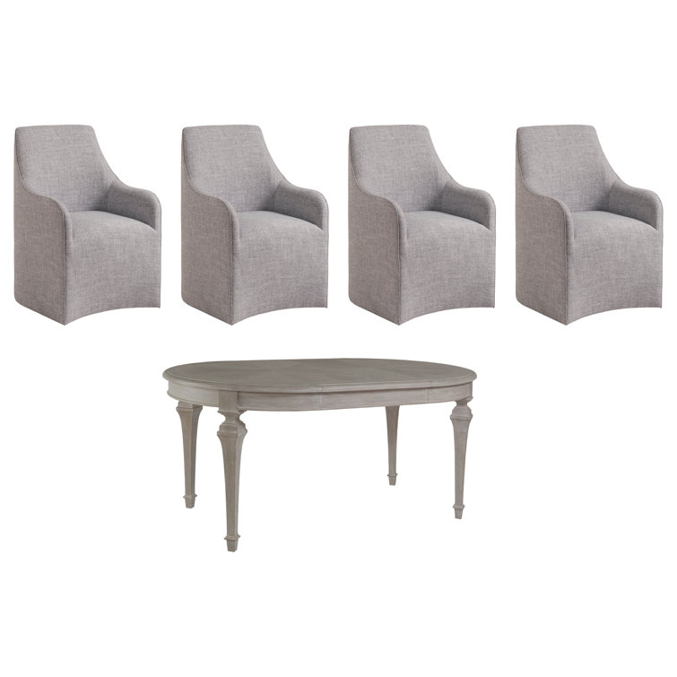 Gray Mahogany Round Extendable Dining Table for Six