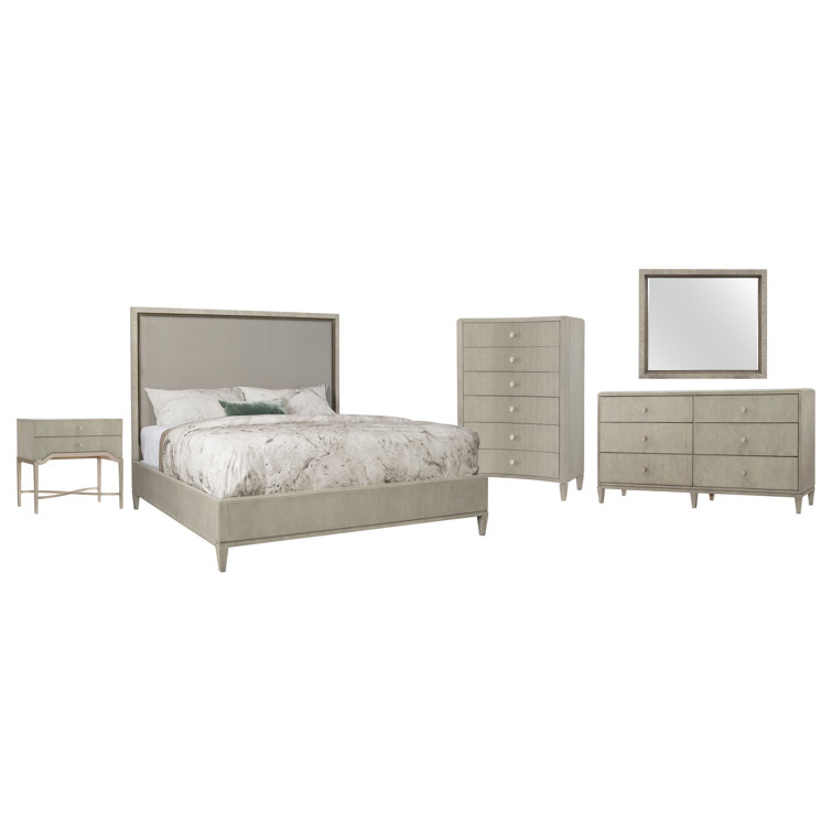 Gray King Upholstered Bed with Wood Frame