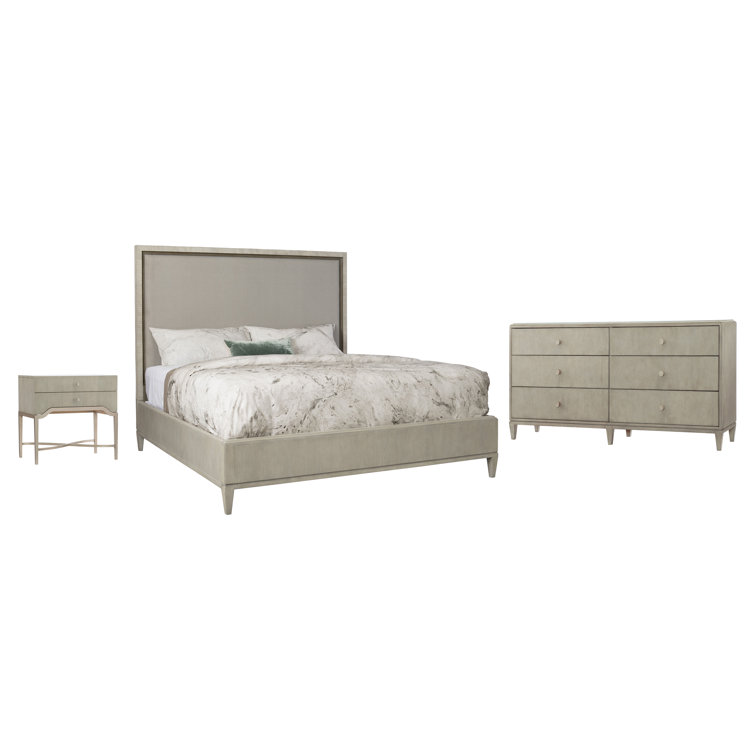 Gray King Upholstered Bed with Wood Frame