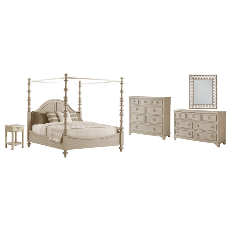 Beige Wood California King Poster Bed with Canopy