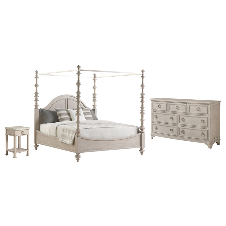 Beige Wood California King Poster Bed with Canopy