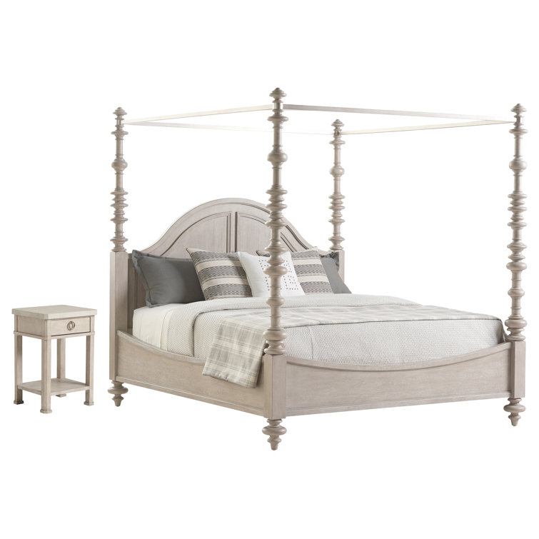 Beige Wood California King Poster Bed with Canopy
