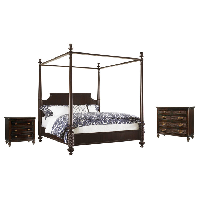 Transitional Brown Upholstered California King Canopy Bed with Storage