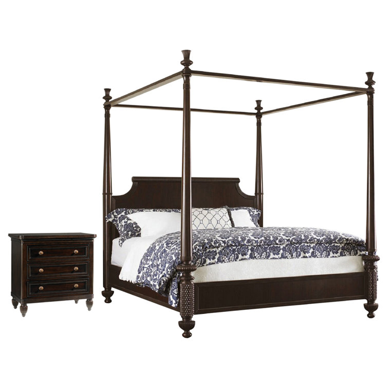 Transitional Brown Upholstered California King Canopy Bed with Storage