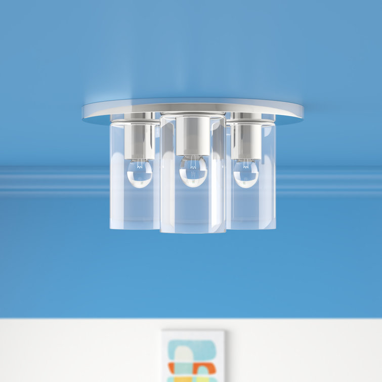 Polished Chrome 3-Light Glass Cylinder Flush Mount