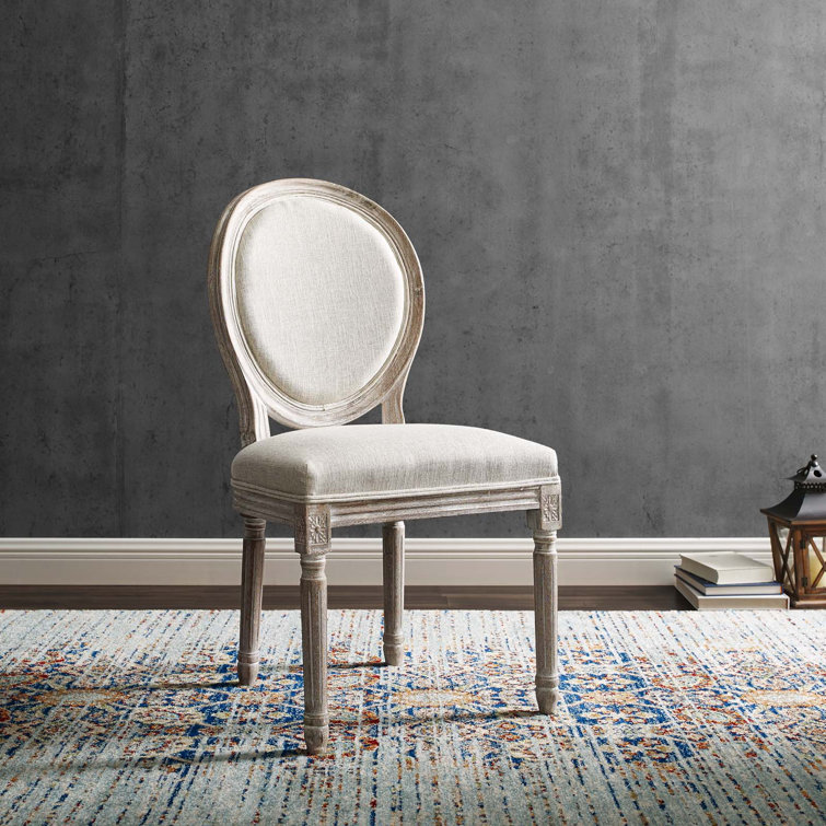 Emanate Vintage French Beige Upholstered Wood Side Chair