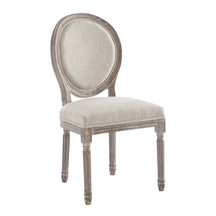 Emanate Vintage French Beige Upholstered Wood Side Chair