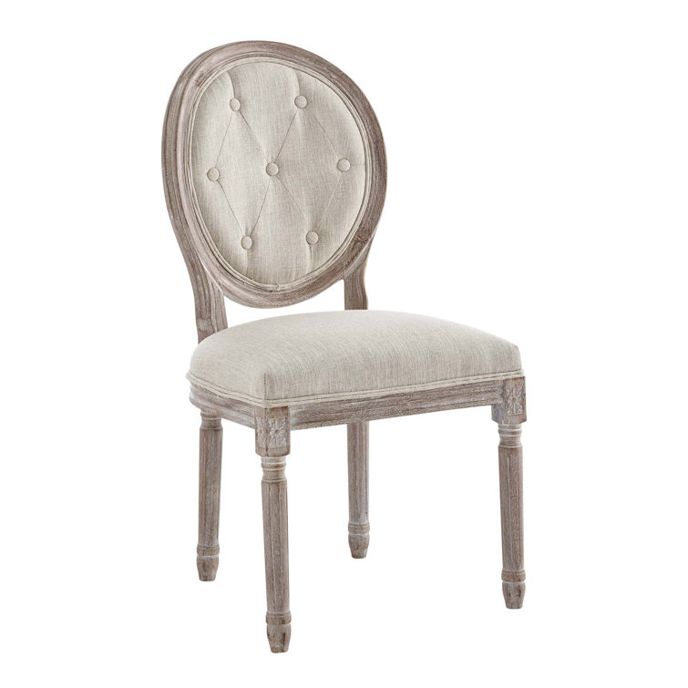 Chateau Comfort Beige Upholstered Dining Side Chair with Weathered Wood