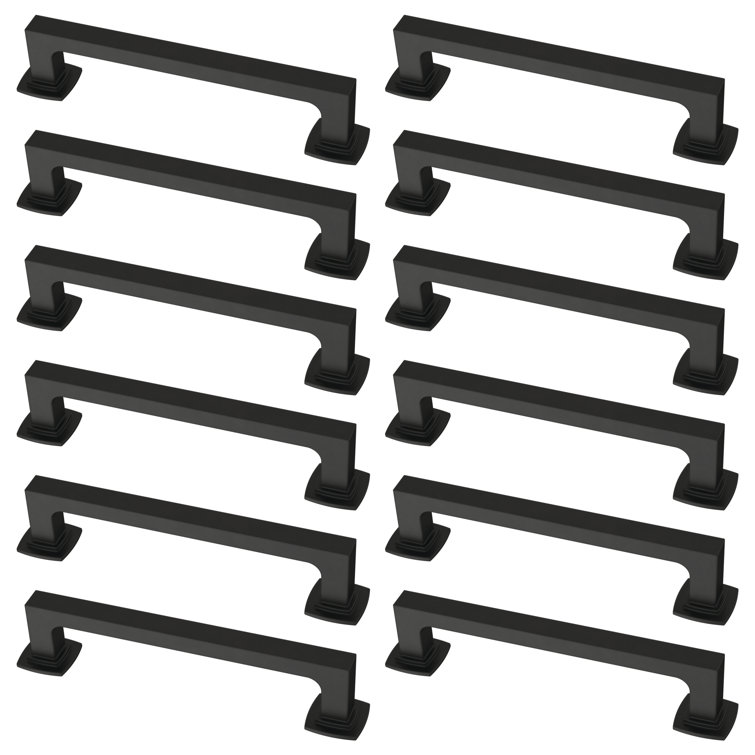 Matte Black Brass Bar Pulls with Mounting Hardware, Set of 10
