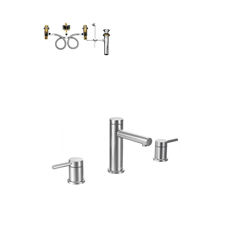 Polished Chrome High Arc Widespread Bathroom Faucet with Drain Assembly