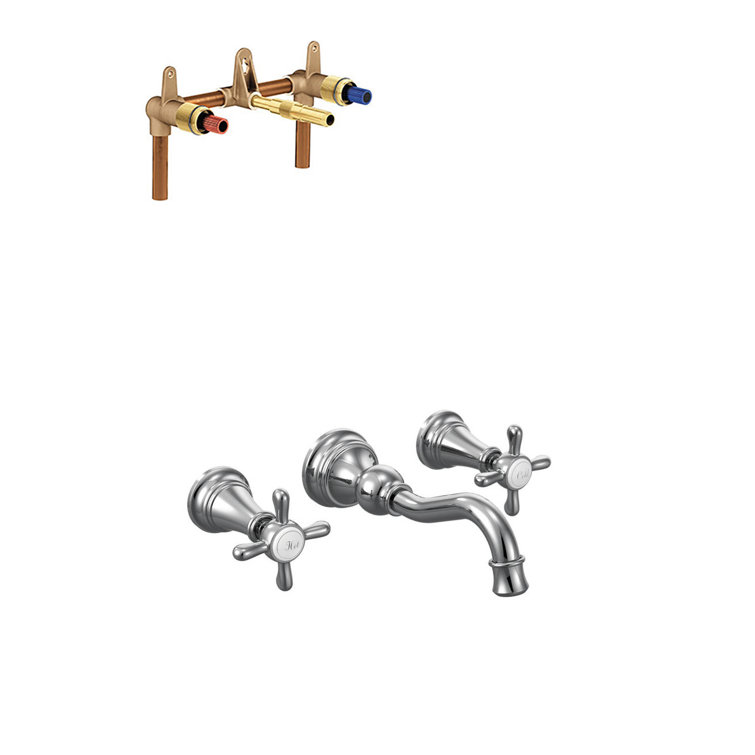 Elegant Polished Nickel 2-Handle Widespread Wall-Mount Bathroom Faucet