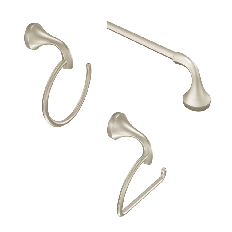 Brushed Nickel 3-Piece Bathroom Hardware Set with 24" Towel Bar