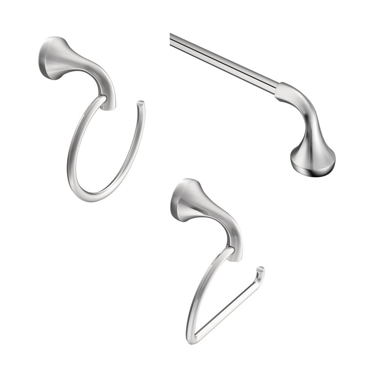 Eva Chrome 3-Piece Bathroom Hardware Set with Towel Bar