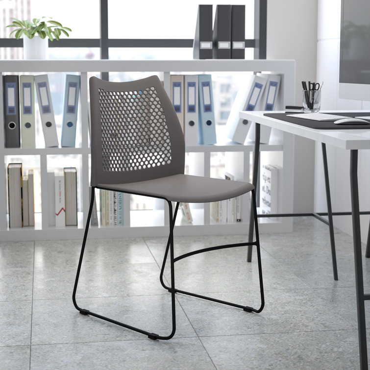 Black Armless Stacking Chair with Air-Vent Back