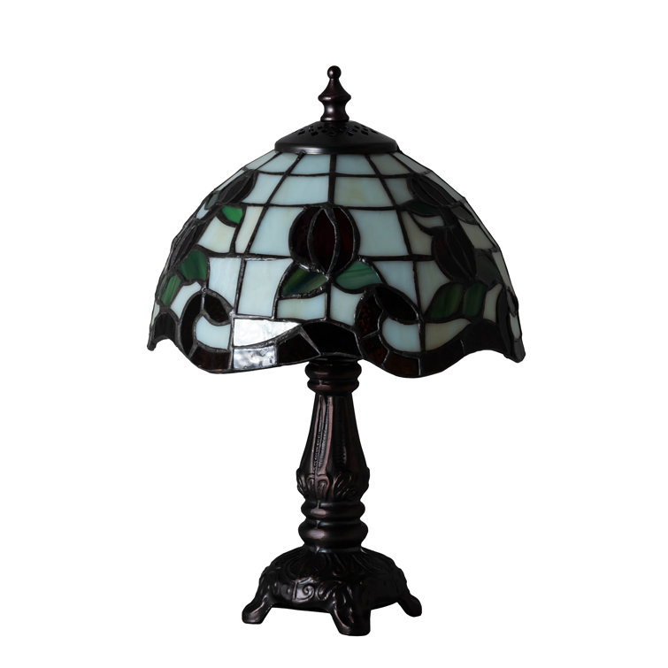 Elegant Victorian Tiffany-Style Stained Glass Table Lamp with Bronze Base