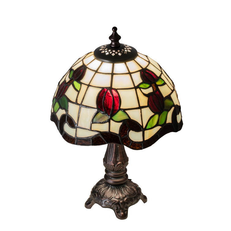 Elegant Victorian Tiffany-Style Stained Glass Table Lamp with Bronze Base