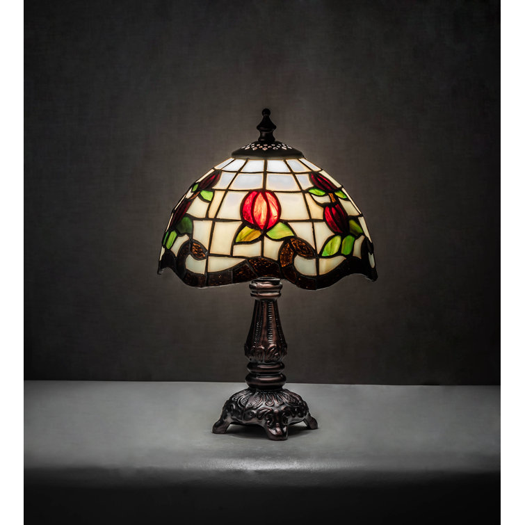 Elegant Victorian Tiffany-Style Stained Glass Table Lamp with Bronze Base