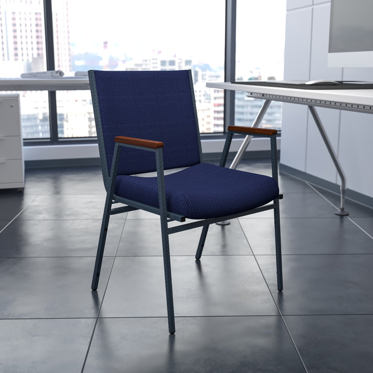Navy Blue Dot Fabric Padded Stack Chair with Alloy Steel Arms, 4-Pack