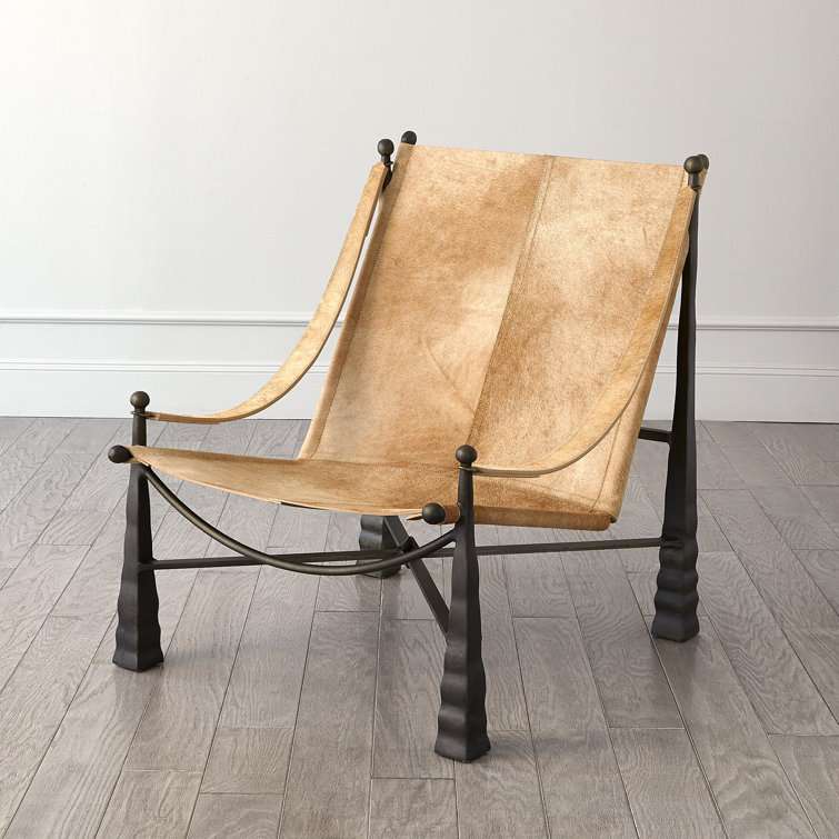Camel Genuine Leather Camel Back Lounge Chair with Dark Bronze Legs