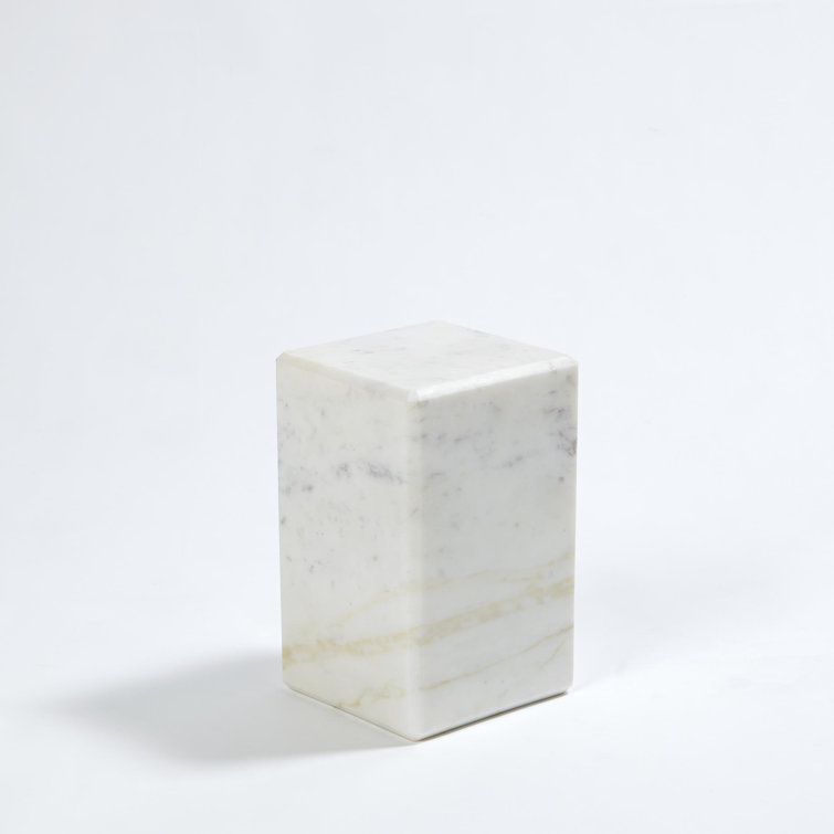 Banswara White Marble Mini Pedestal with Beveled Edges, 8"x5"
