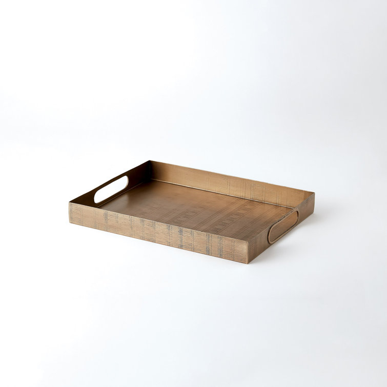 Brown Metal Rectangular Etched Decorative Tray