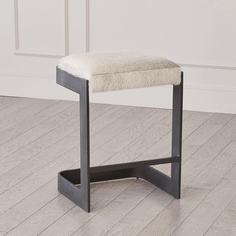 Elegant Ivory Leather Counter Stool with Antique Brass Base